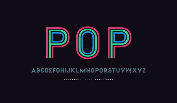 Toon Sans Serif Lettertype Pop Art Stijl Decoratieve Gestreepte Letters — Stockvector