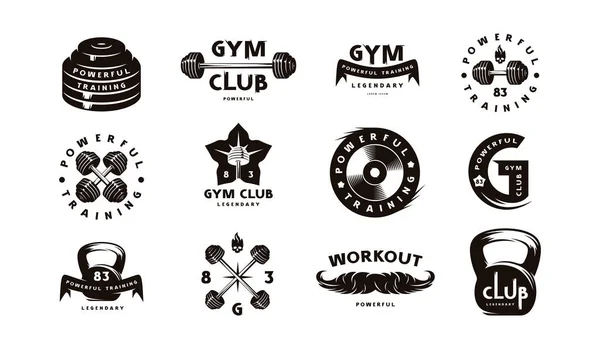 Set Logo Emblem Gym Club Graphic Design Shirt Black Print — Stock Vector