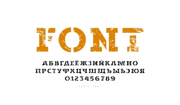 Stencil Plate Serif Fonte Estilo Clássico Letras Cirílicas Números Com —  Vetores de Stock