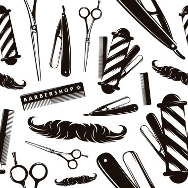 Berber dükkanı için kusursuz bir model. Beyaz arkaplanda siyah baskı