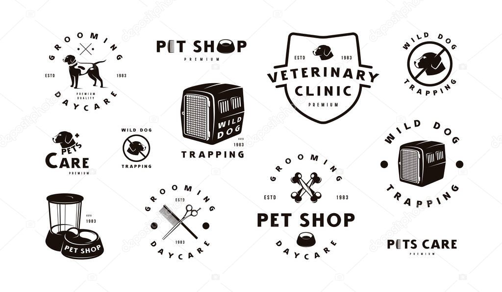 Set of pet care labels. Isolated on white background
