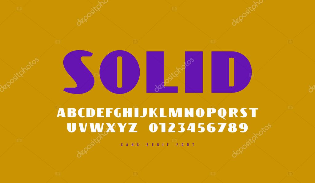Sans serif font in retro style. Bold face. Letters and numbers for logo and label design