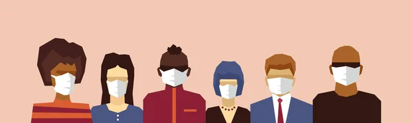 Personajes Estilizados Personas Que Usan Mascarilla Para Protección Del Virus — Vector de stock