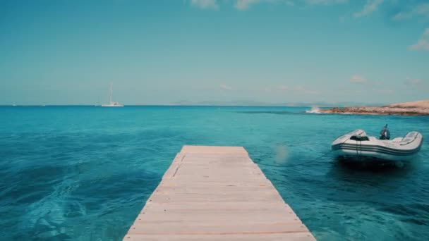 Baleares Ilha Formentera Cais de madeira — Vídeo de Stock