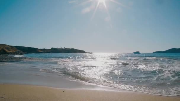 Balearen Ibiza Cala Comte Strand Zon Reflectie Avond — Stockvideo