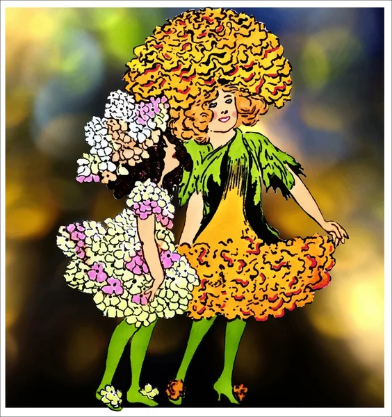 Candytuft and Marigold flower children — Stock Photo, Image