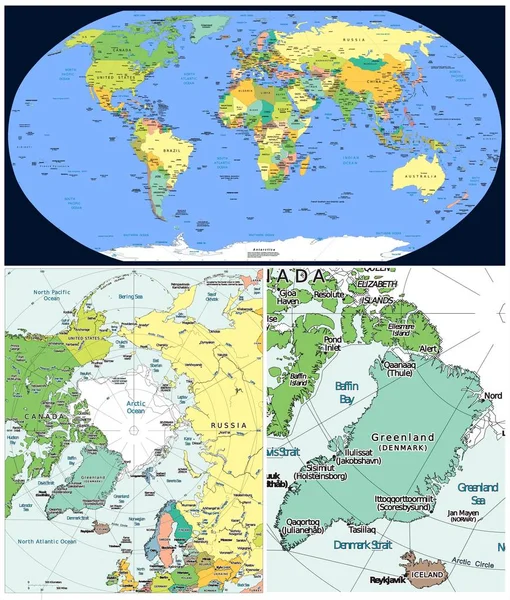 Arctic_region politické a světové — Stock fotografie