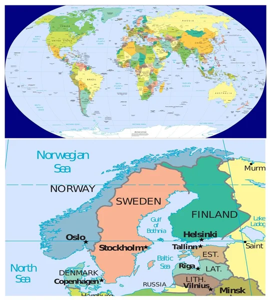 Norsko Švédsko Finsko Dánsko a svět — Stock fotografie