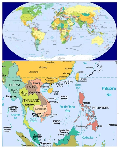 Burma Laos Thailand Kambodja Vietnam Filippinerna och världen — Stockfoto