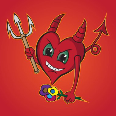 Şeytan kalp çiçekler ile