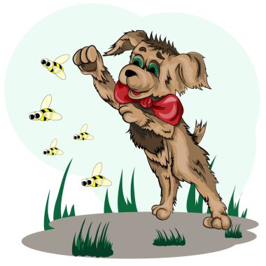 Küçük köpek yavrusu ile arılar'ın bahçesinde oynarken