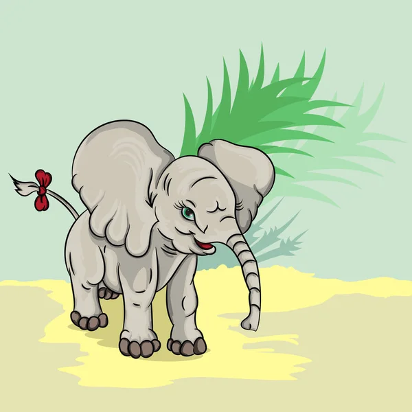 Elefante pequeño con un lazo en la cola — Vector de stock