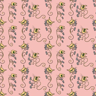 Bir kedinin seamless modeli farklı pozisyonlarda 1 eskiz