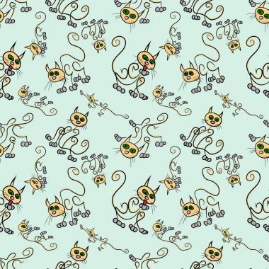 Bir kedi eskiz farklı pozisyonlarda seamless modeli