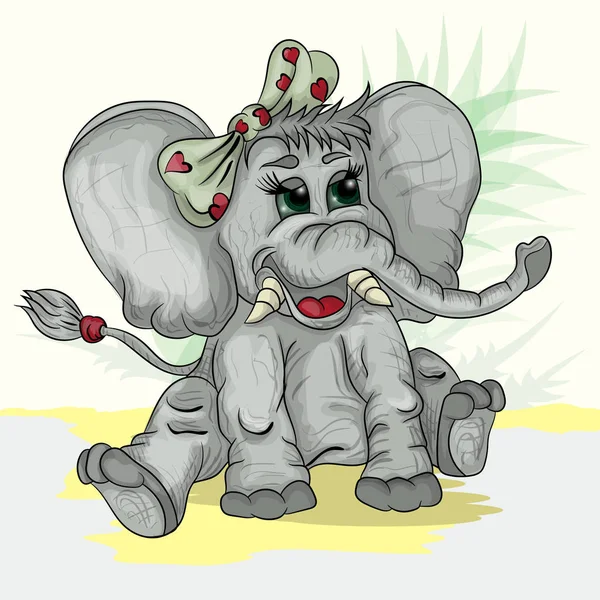 Niña elefante bebé con arco en la cabeza — Vector de stock