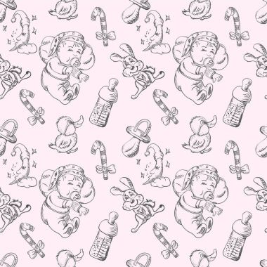 Uyuyan bir bebek ve oyuncak bir rüya sorunsuz kroki