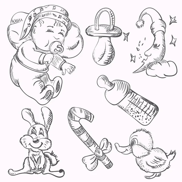 Uyuyan bir bebek ve oyuncak bir rüya kroki