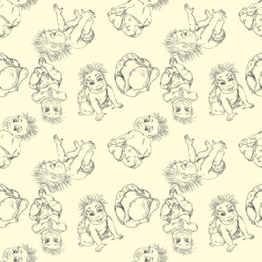 Bir bebek farklı bir kroki seamless modeli poz chil