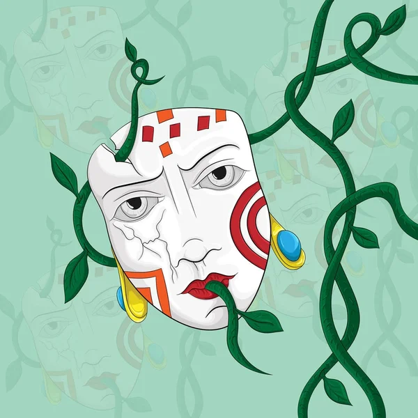 Una máscara agrietada en lianas — Vector de stock