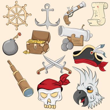 semboller ve korsanlık ile ilişkili nesneleri çizimi