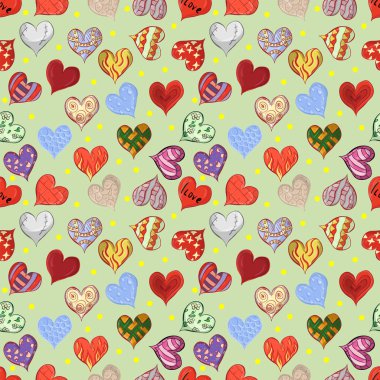 çeşitli tasarımlar kabataslak kalplerin seamless modeli yeşil bac