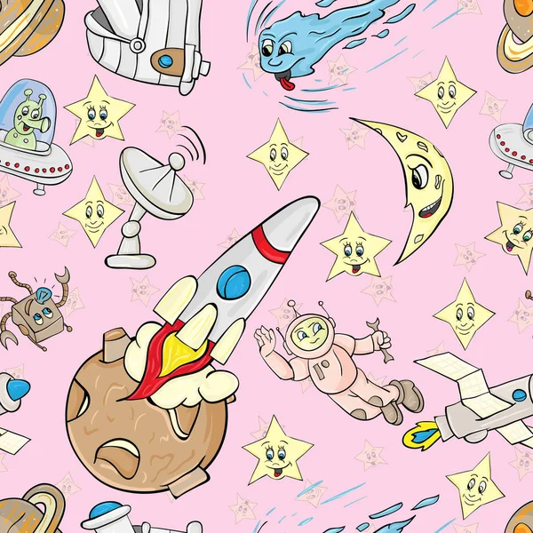 seamless pattern with the characters on the space theme purple b