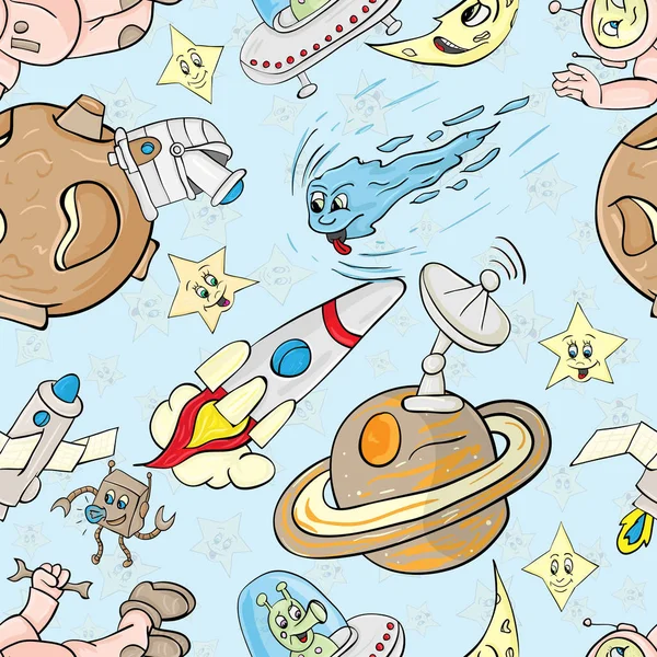 seamless pattern with the characters on the space theme blue bac