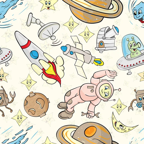 seamless pattern with the characters on the space theme