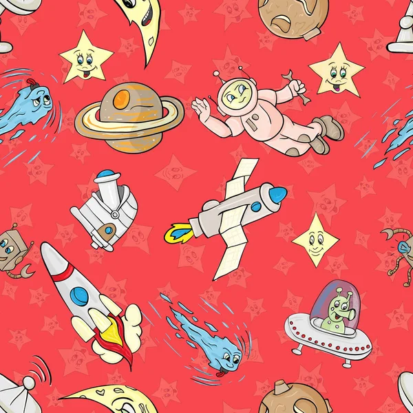 seamless pattern with the characters on the space theme red back
