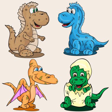 küçük bebekler farklı dinozor çocuğun gösteren çizim