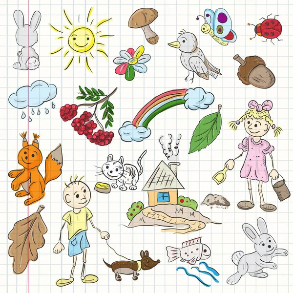 素描风格中的儿童色彩插图 — 图库矢量图片