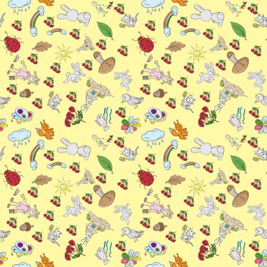 Çocuk rengi Dikişsiz desen kroki tarzı sarı backgrou içinde
