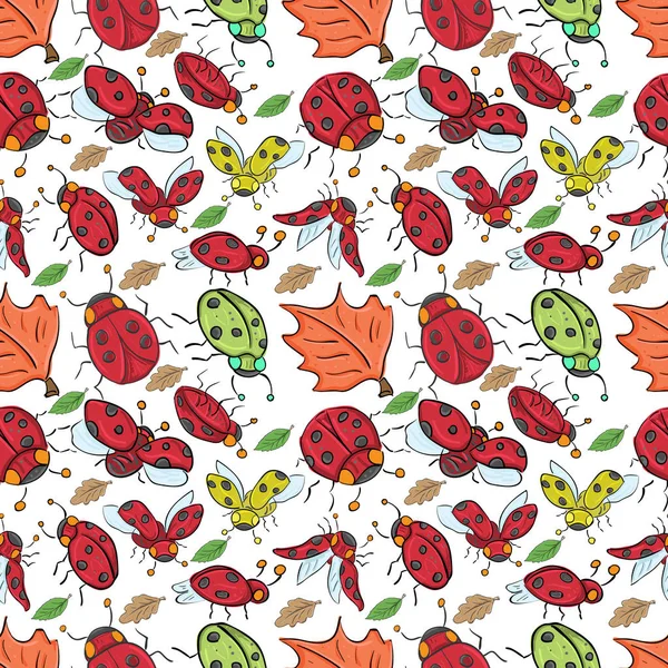 bir desen ladybirds ve yaprakları, WHI çocuk çizimi