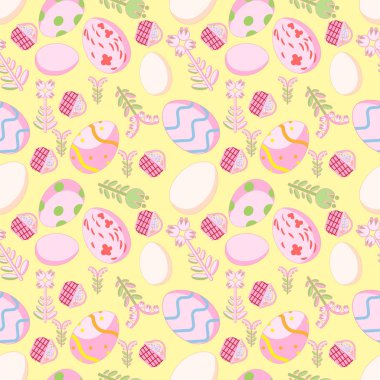 arka plan deseni ve Paskalya yumurtaları ve çiçek sarı