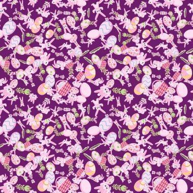 pembe tavşan çiçekler ve Paskalya yumurta mor adam desen