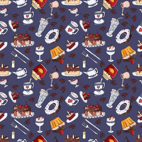 seamless pattern illustration of confectionery sweets, blue back