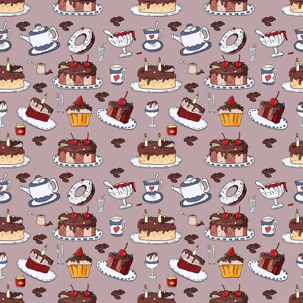 seamless pattern illustration of confectionery sweets, gray back