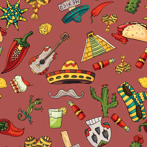 Illustration de motif sans couture sur fond isolé Mexicain ele — Image vectorielle