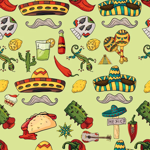 Illustration de motif sans couture sur fond isolé Mexicain ele — Image vectorielle