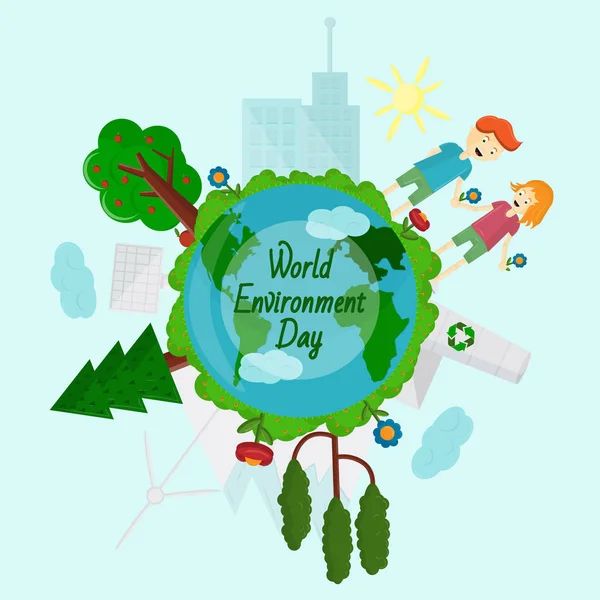 Flat _ 1 _ illustrazione giornata mondiale dell'ambiente — Vettoriale Stock