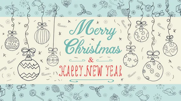 Bannière Noël nouvelle année esquisses de contour pour la conception de décoration — Image vectorielle