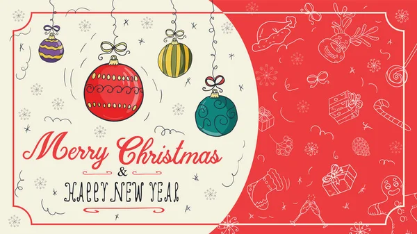 Sztandar Boże Narodzenie nowy 1 rok zarys kolor szkice do dekoracji — Wektor stockowy