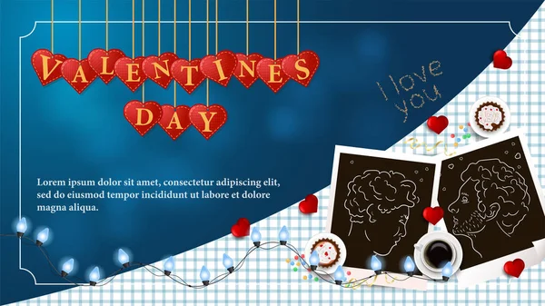 Iscrizione banner San Valentino scritta nei cuori che si aggrappano — Vettoriale Stock