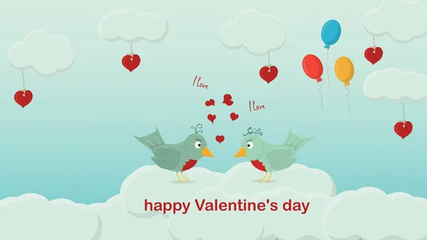 Heureux Saint Valentin deux oiseaux se tiennent devant l'autre un De — Image vectorielle