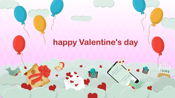 Šťastný Valentines den dárkové krabice mobilní telefon s obálkou chatu — Stockový vektor
