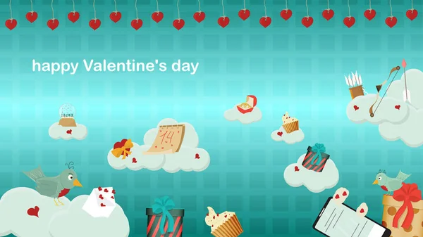 Felice San Valentino regalo scatola cellulare con busta di chat bo — Vettoriale Stock