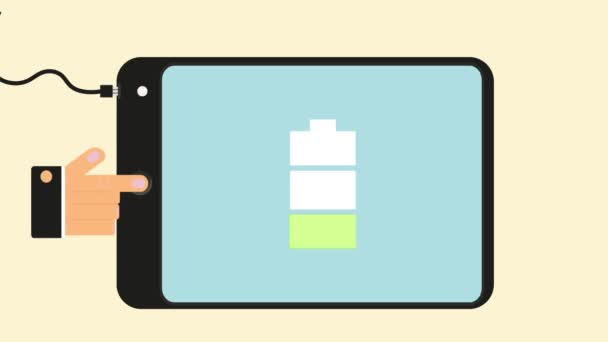 Animación Forma Metraje Batería Tableta Quedó Sin Mano Apagó Energía — Vídeo de stock