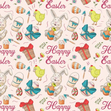 holiday Easter seamless illustration pattern contour color drawi