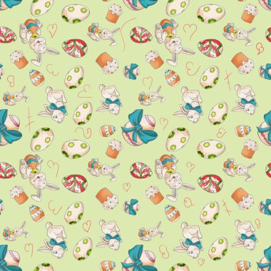 holiday Easter seamless illustration pattern contour color drawi