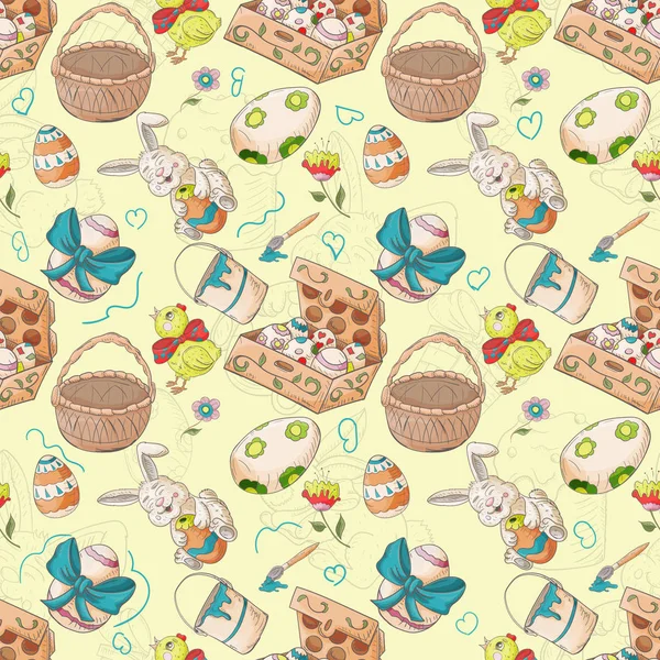 holiday Easter seamless illustration pattern contour color drawi